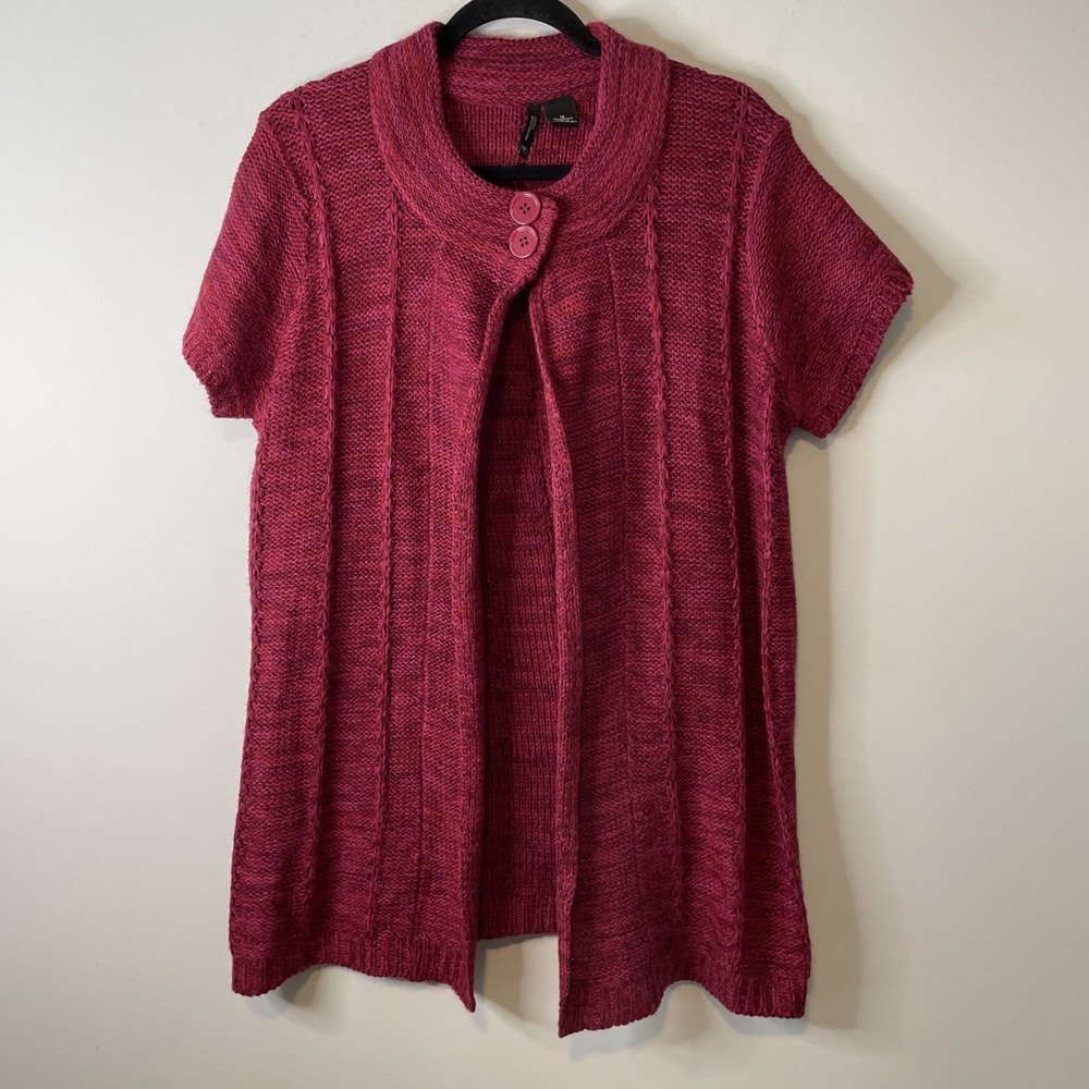 New Directions Cardigan Sweater‎ Women 1X Red Pink Short Sleeve Knit Plus Size